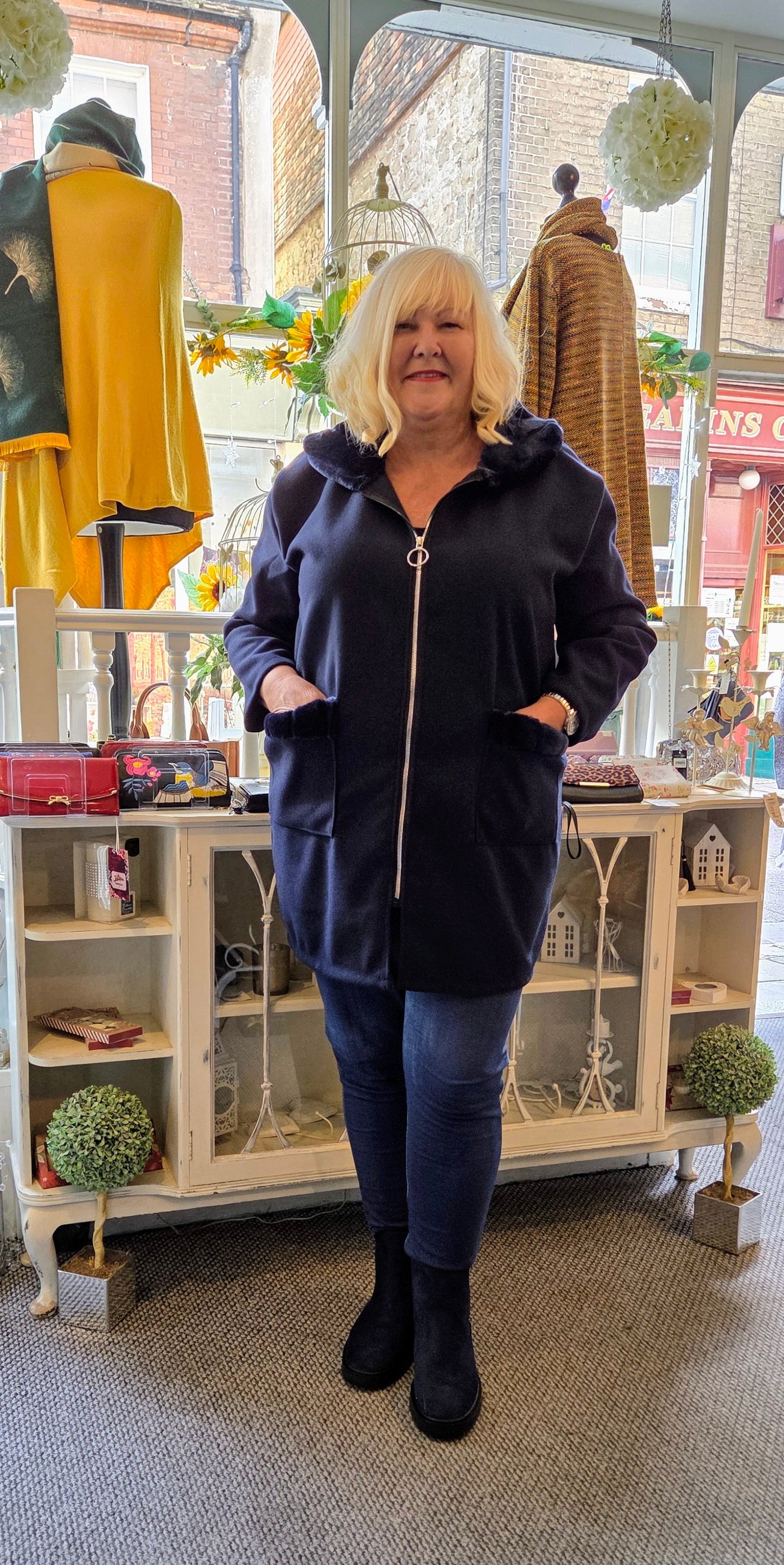 Faux Fur Trim Zip Coat