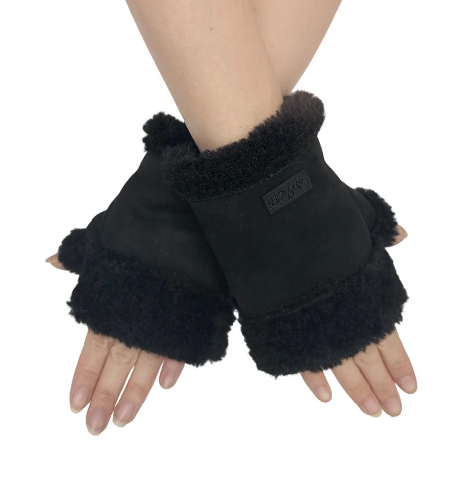 Faux Fur Trim Fingerless Gloves