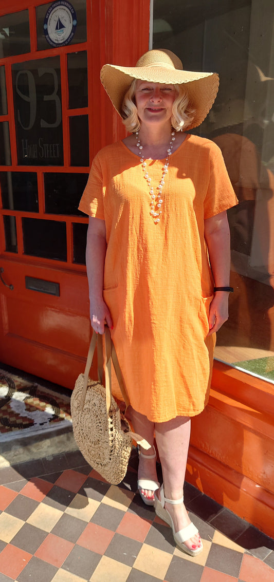 Cotton Midi Dress with Pockets