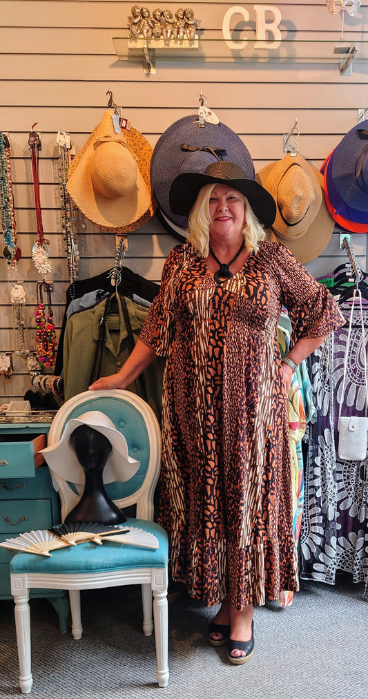 Animal Print Shirred Maxi Dress