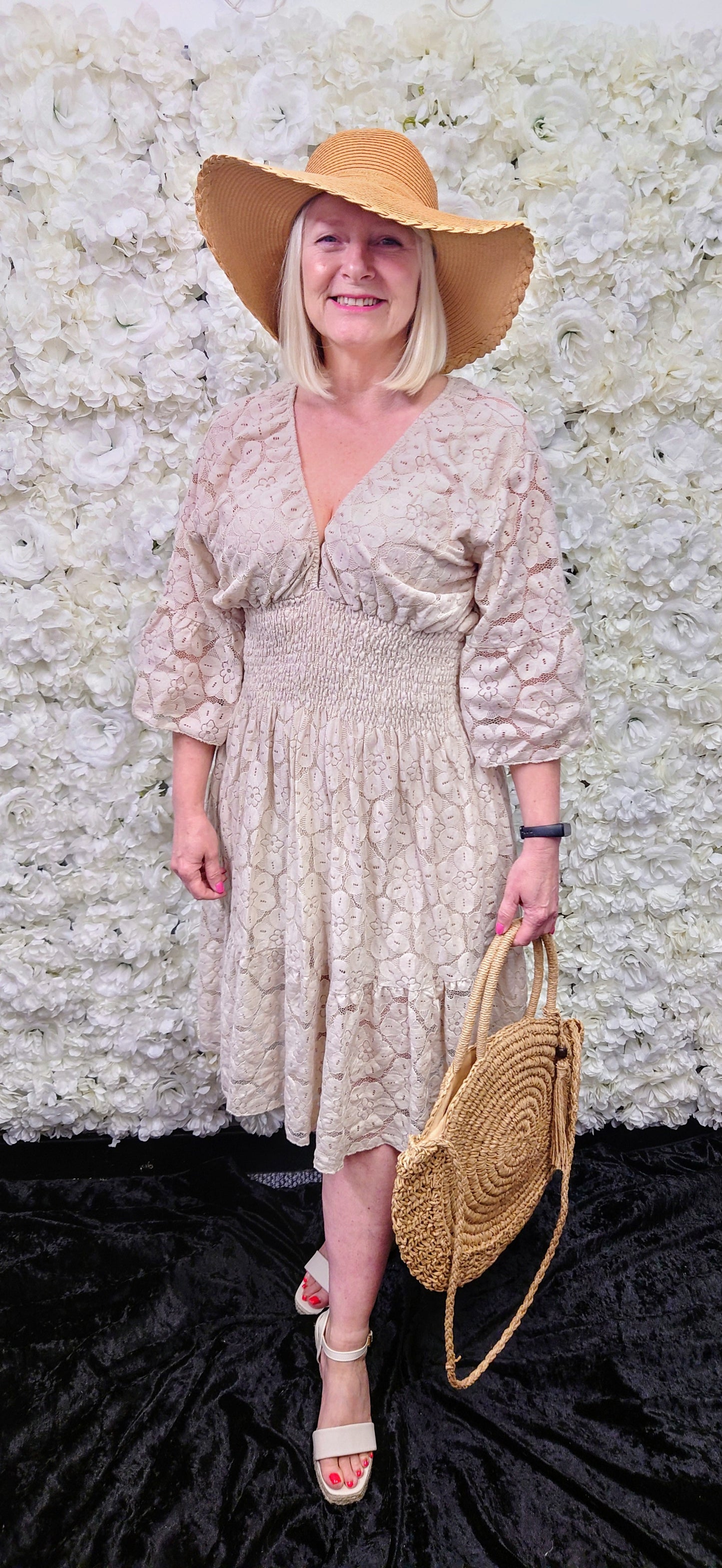 SALE - Lace Shirred Midi Dress Tunic