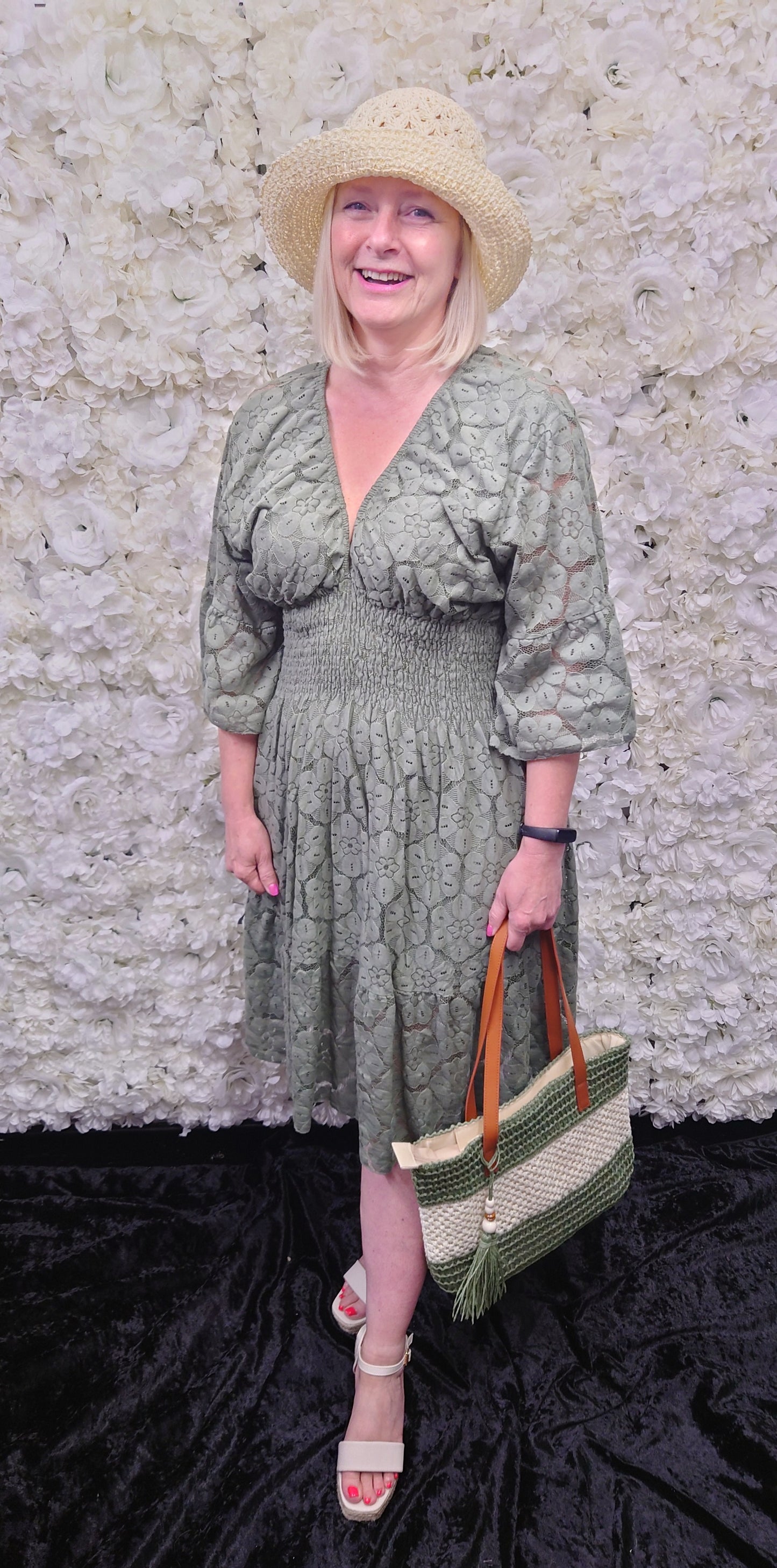SALE - Lace Shirred Midi Dress Tunic