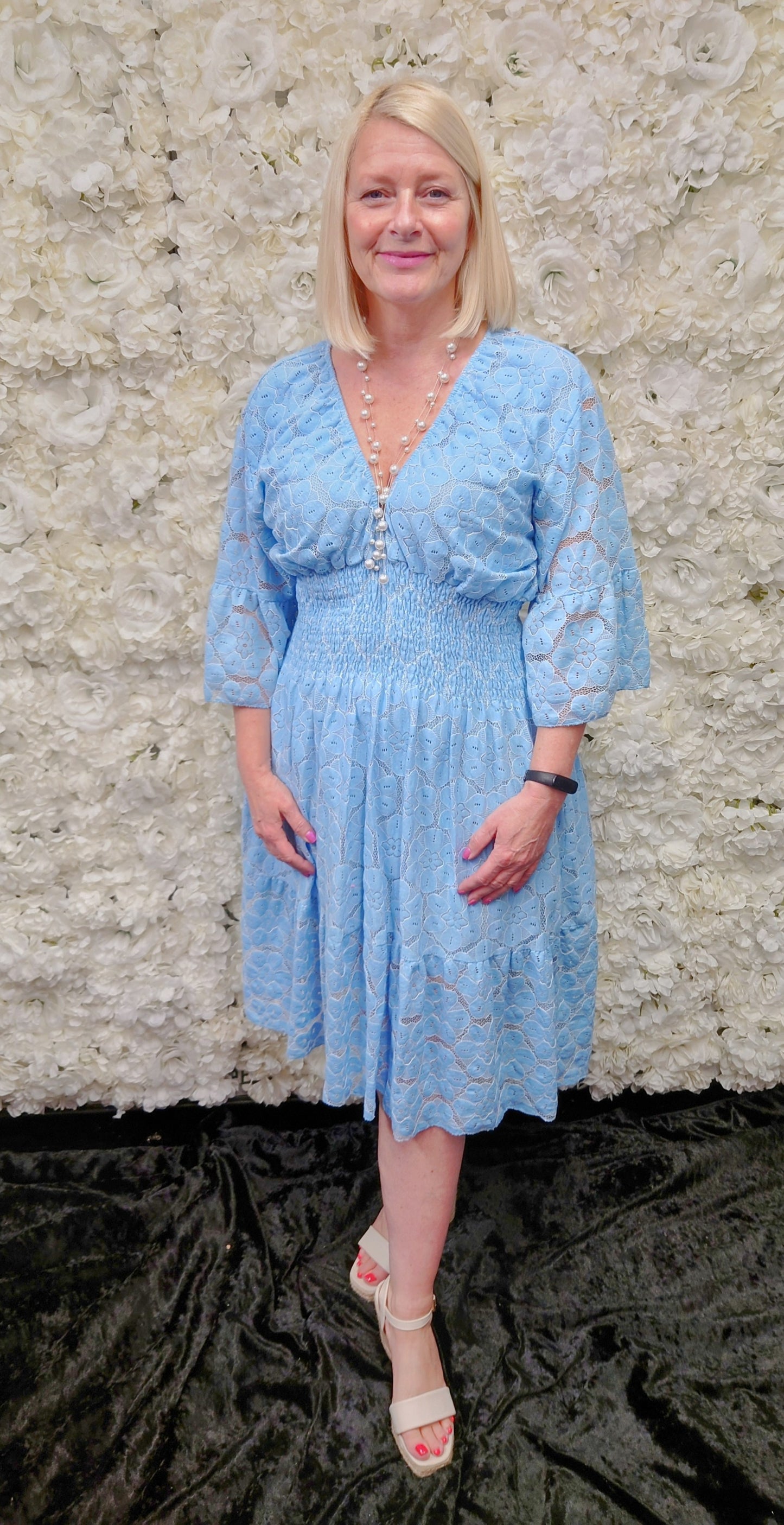 SALE - Lace Shirred Midi Dress Tunic