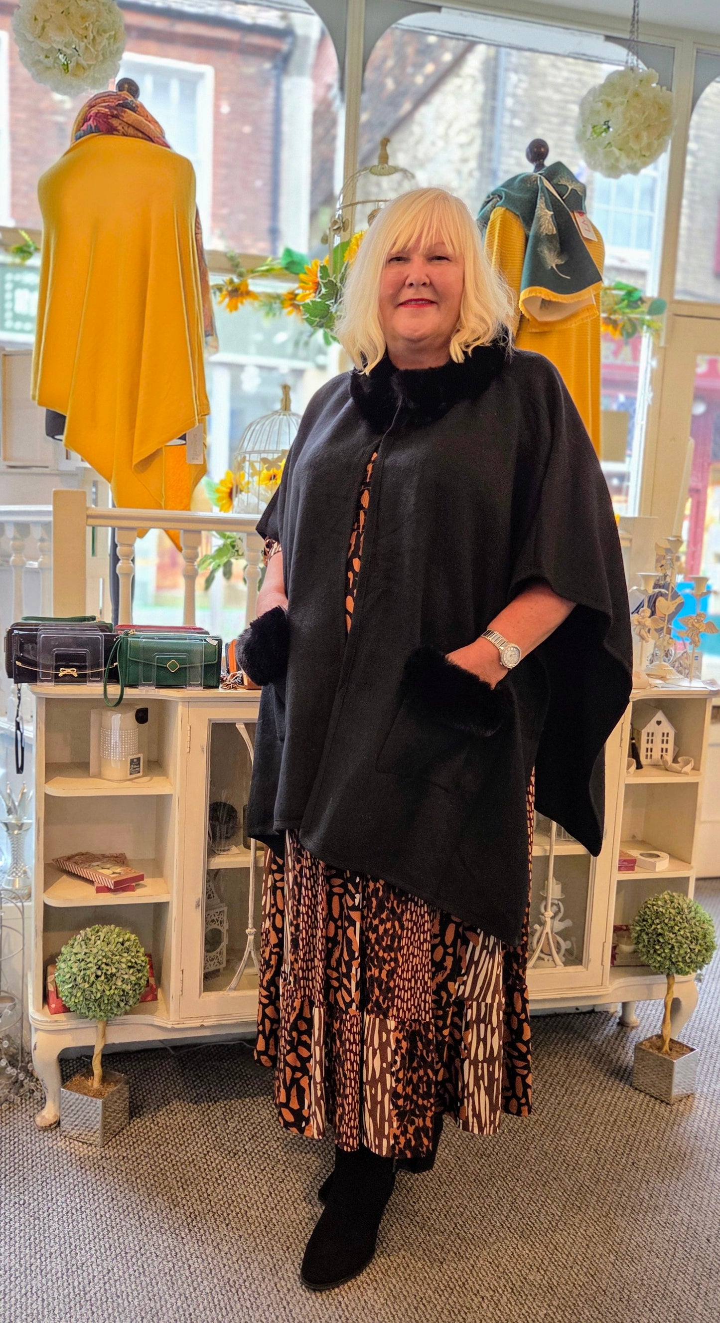 Faux Fur Trim Cape