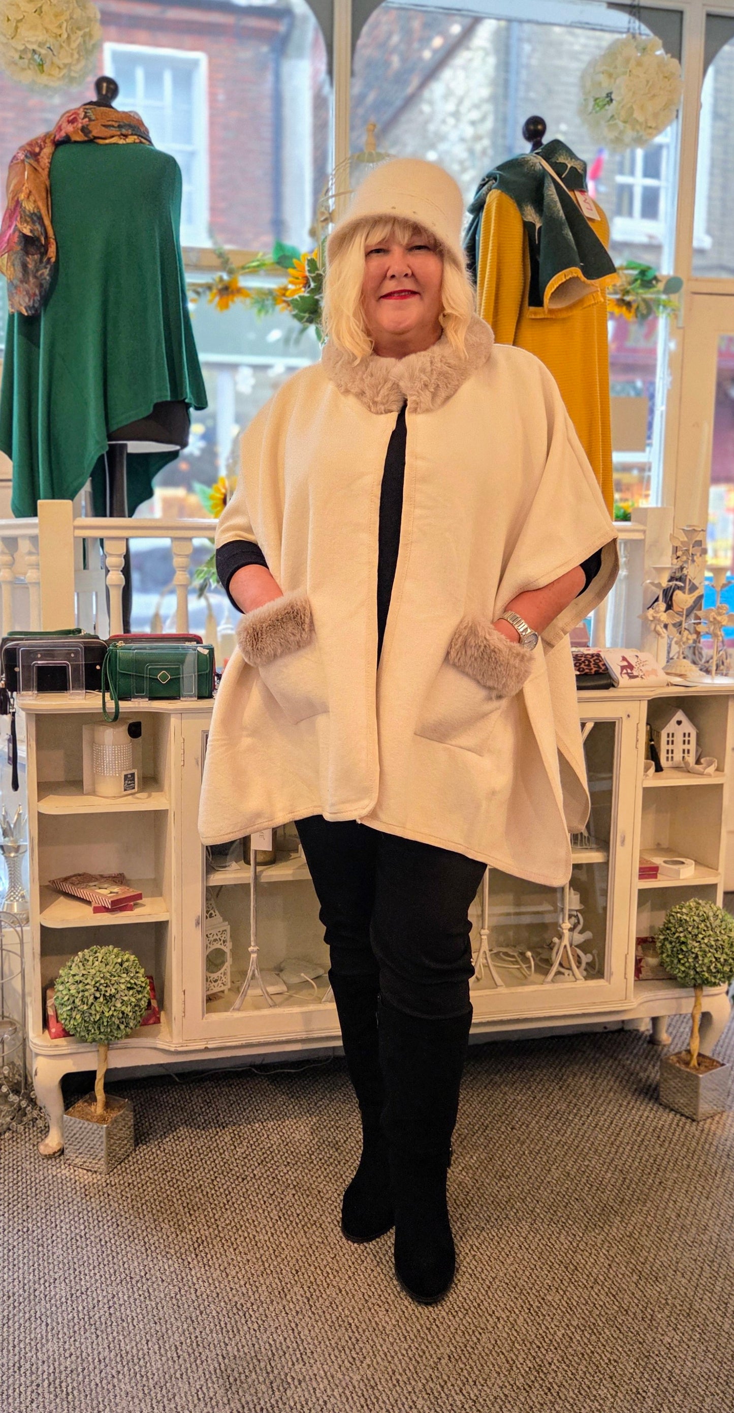 Faux Fur Trim Cape