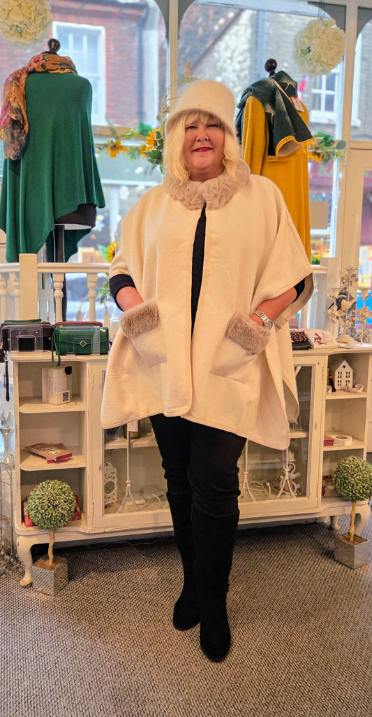 Faux Fur Trim Cape