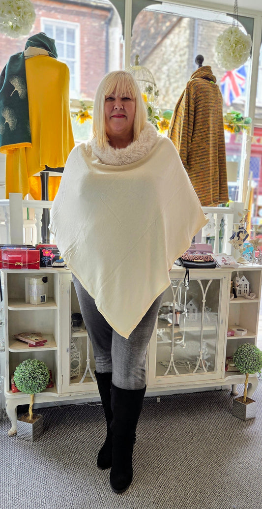 Faux Fur Trim Poncho