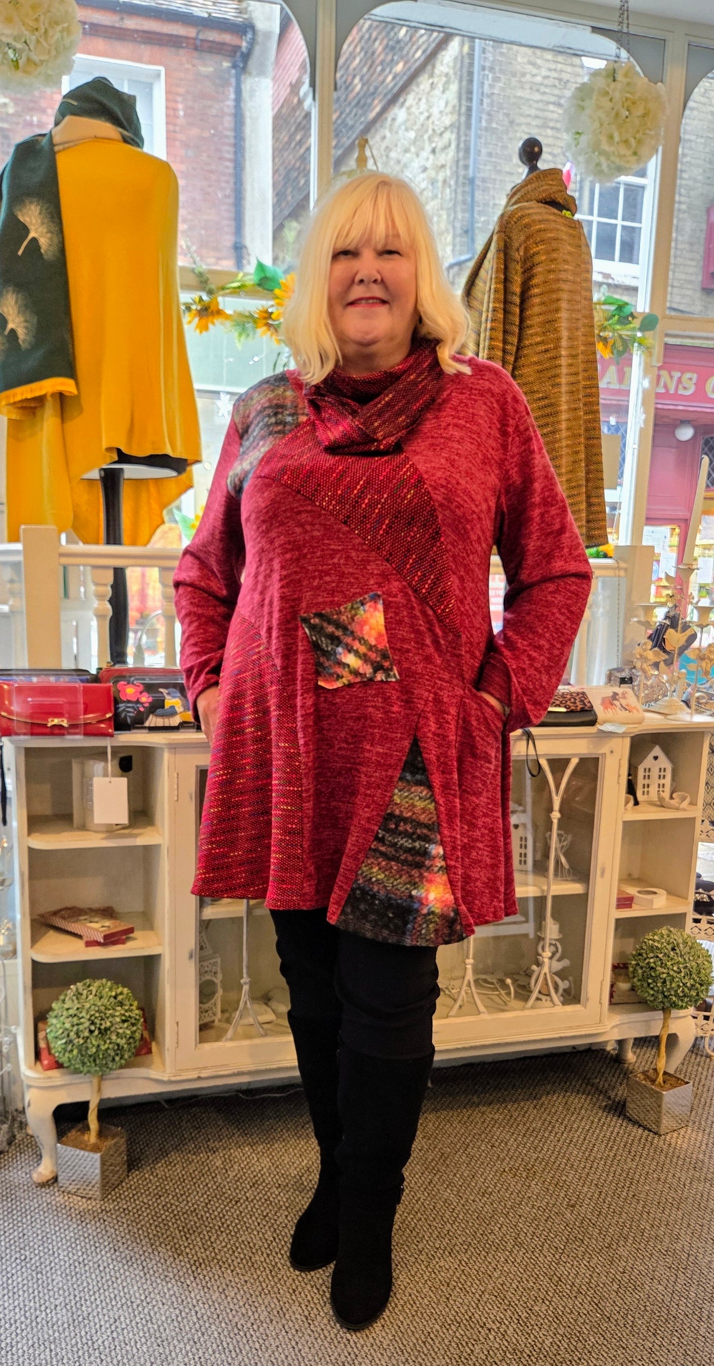 Patch Lagenlook Tunic with Cowl Neck Scarf