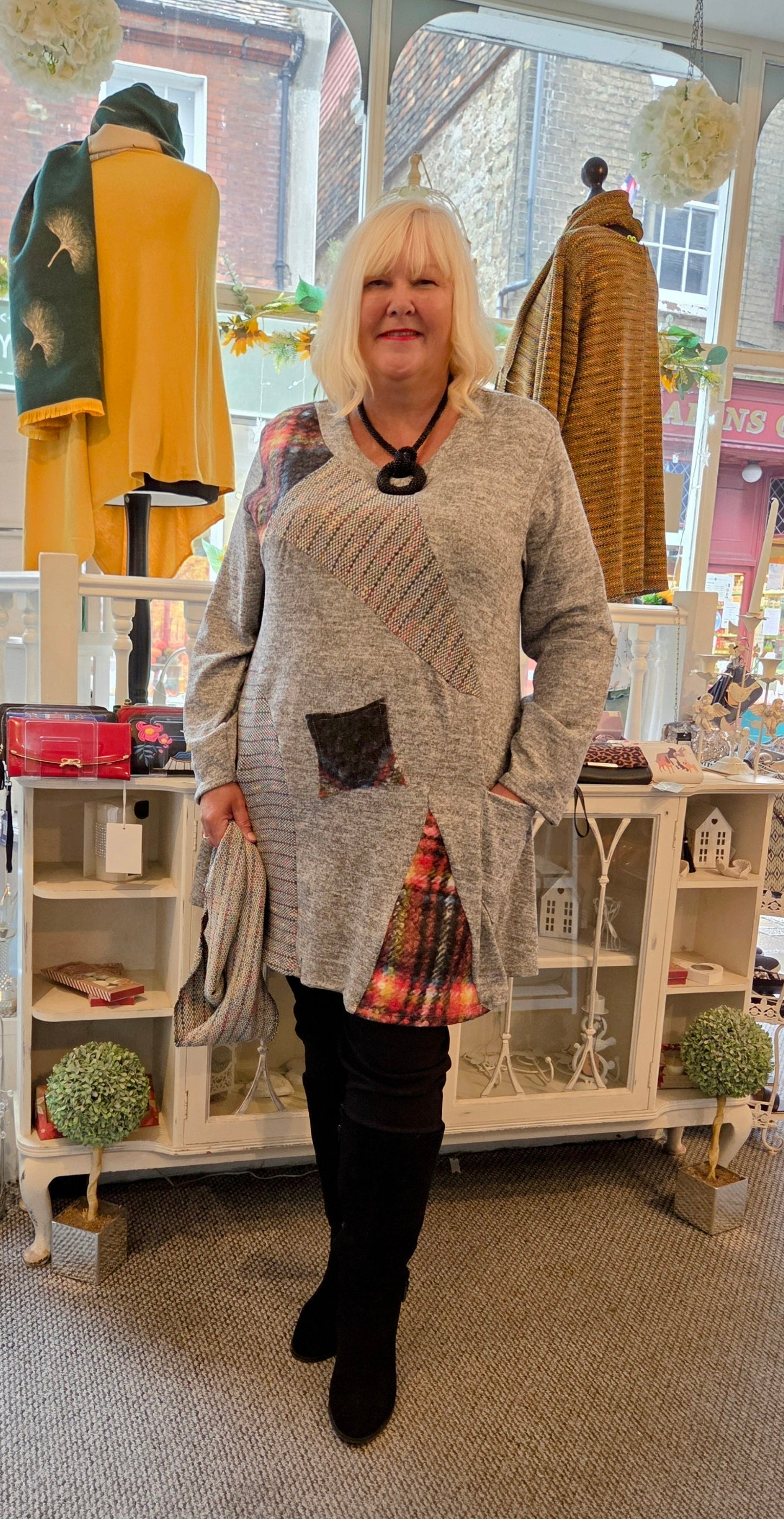 Patch Lagenlook Tunic with Cowl Neck Scarf