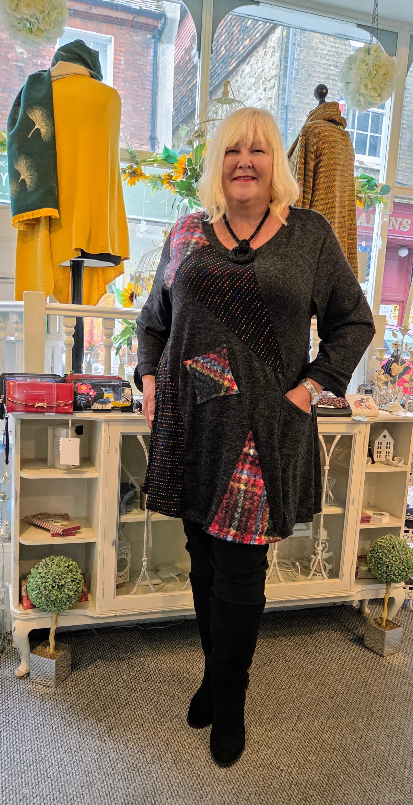 Patch Lagenlook Tunic with Cowl Neck Scarf