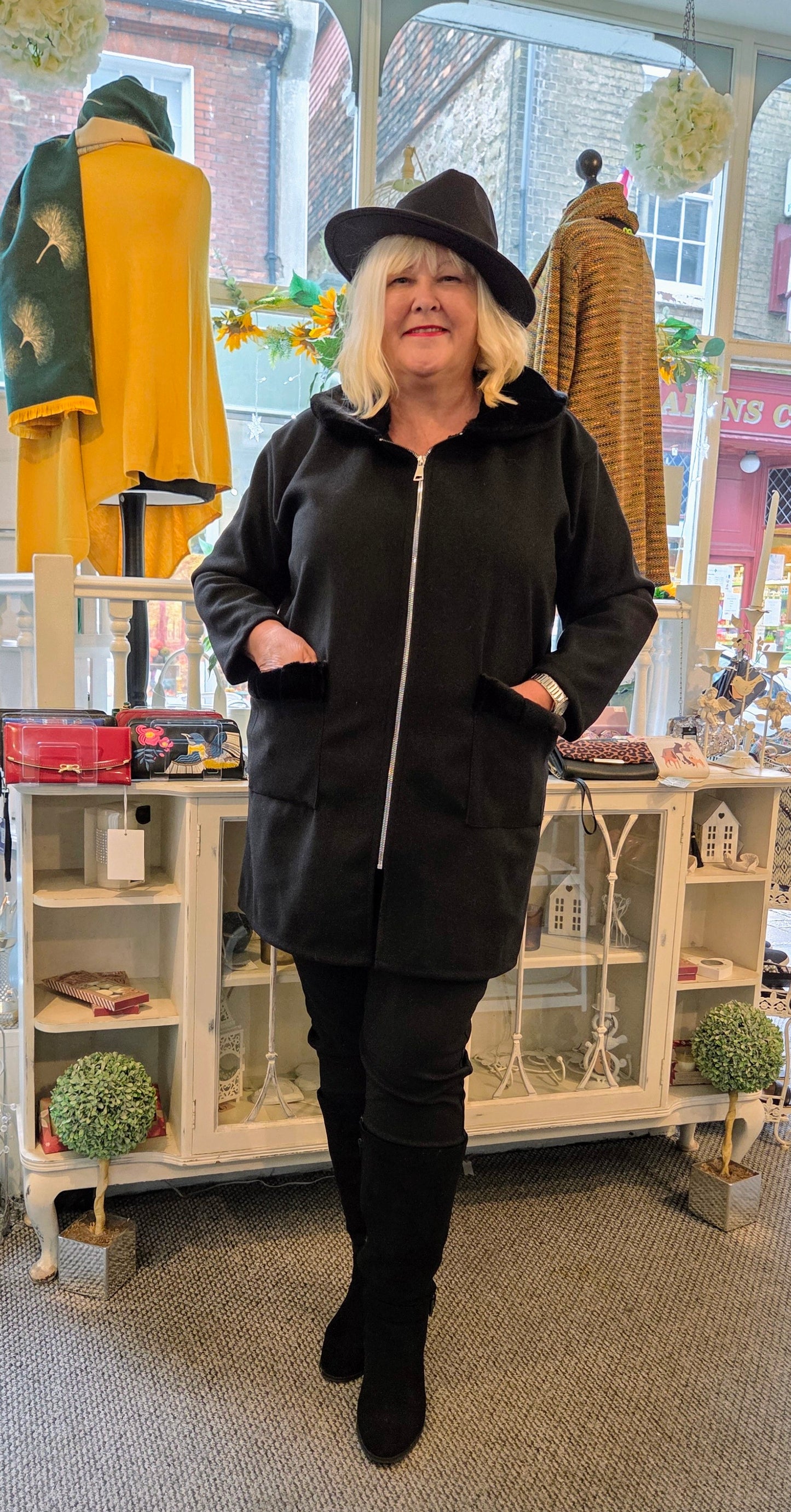 Faux Fur Trim Zip Coat