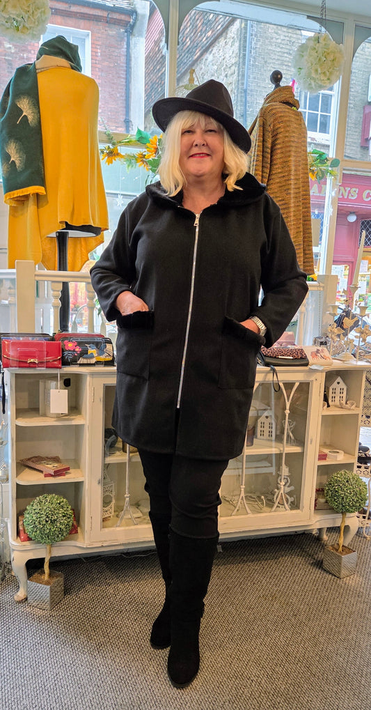 Faux Fur Trim Zip Coat