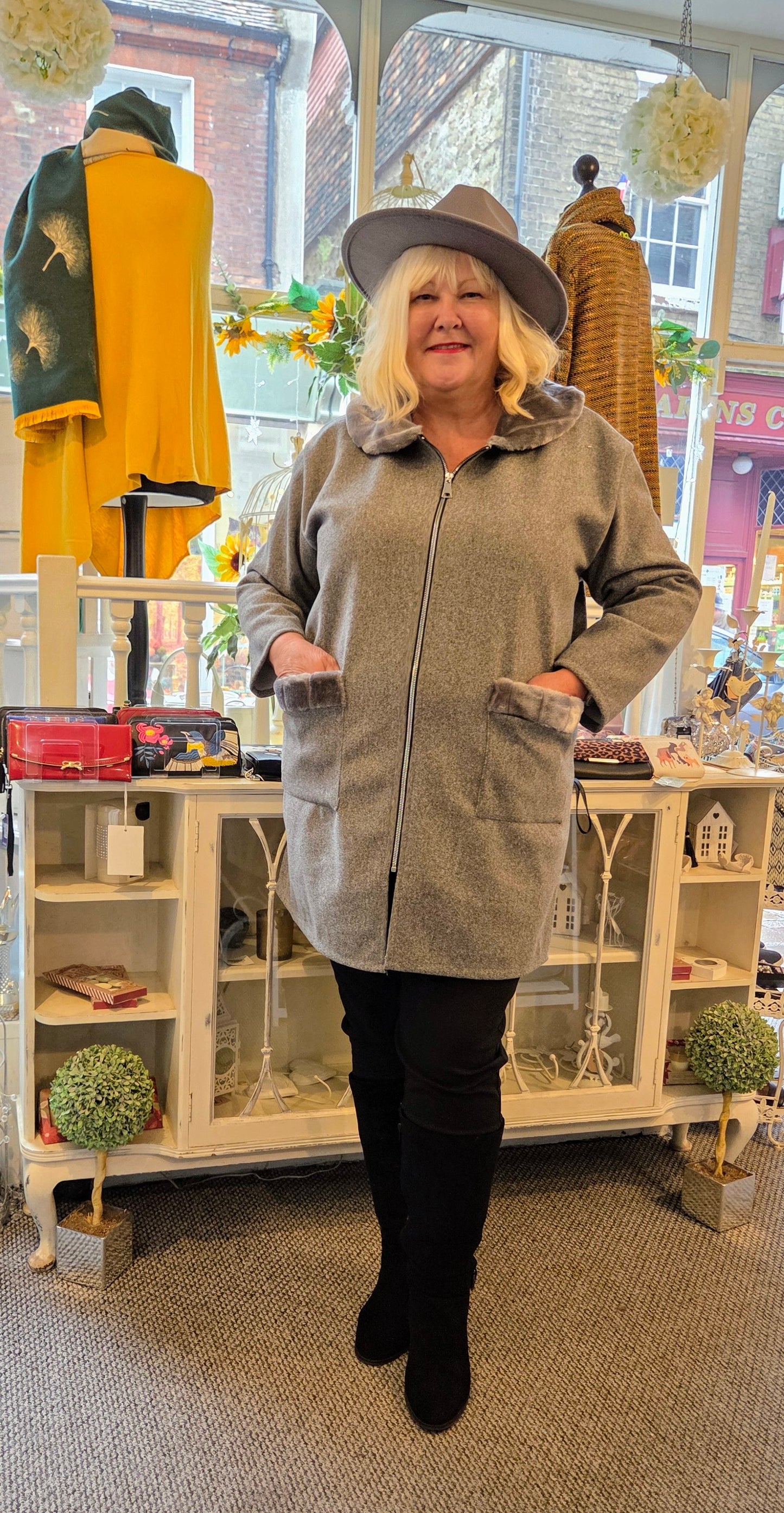 Faux Fur Trim Zip Coat