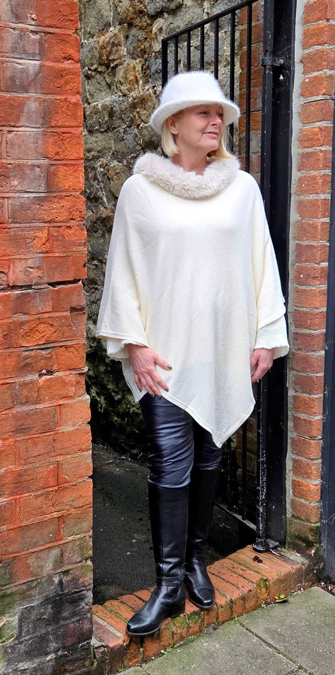 Faux Fur Trim Poncho