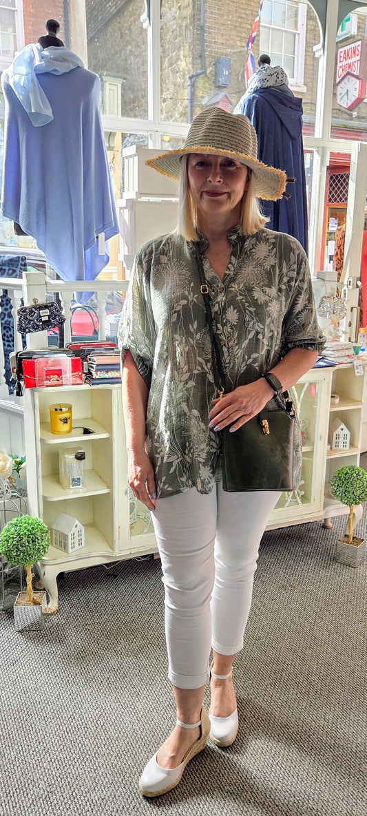 Cotton Floral Button Top