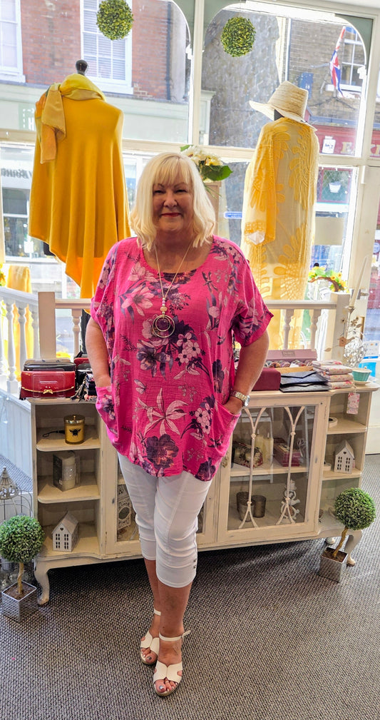 Cotton Floral Tunic with Pockets