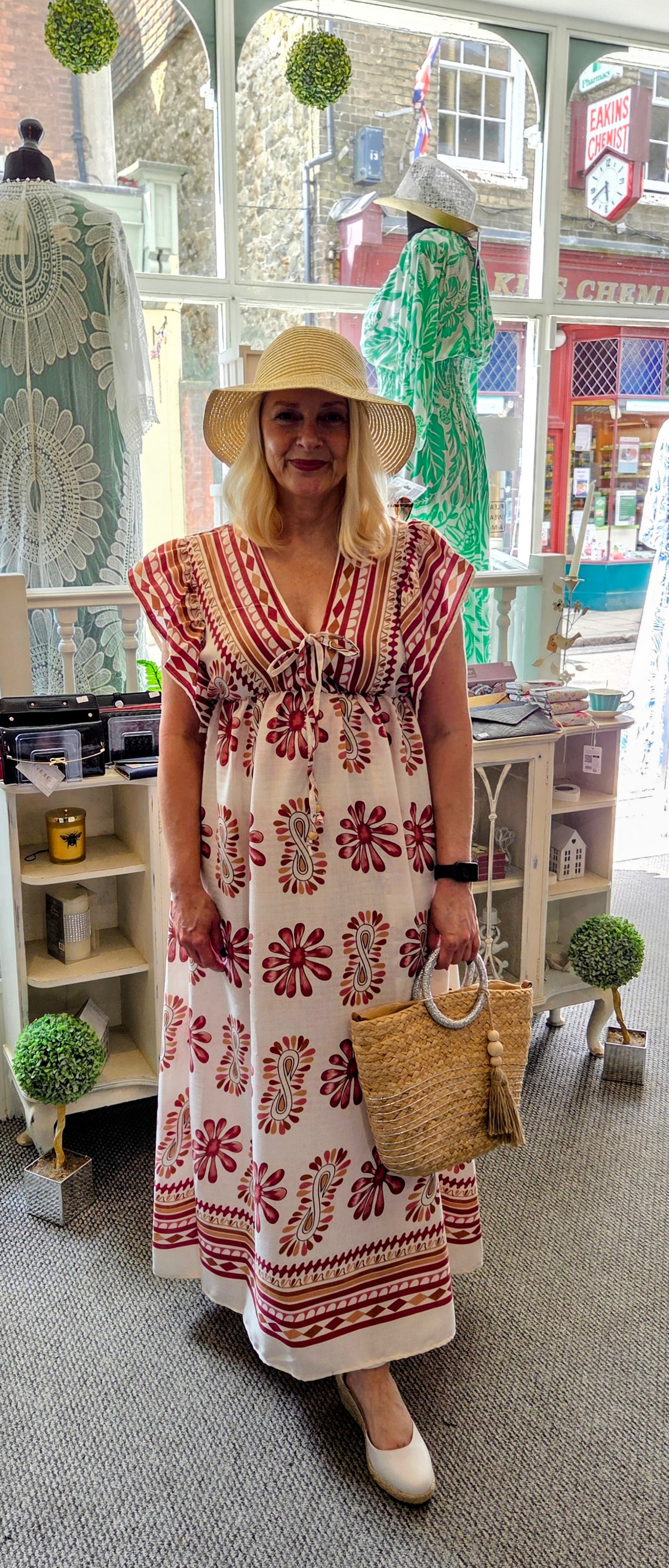 Pattern Frill Sleeve Dress