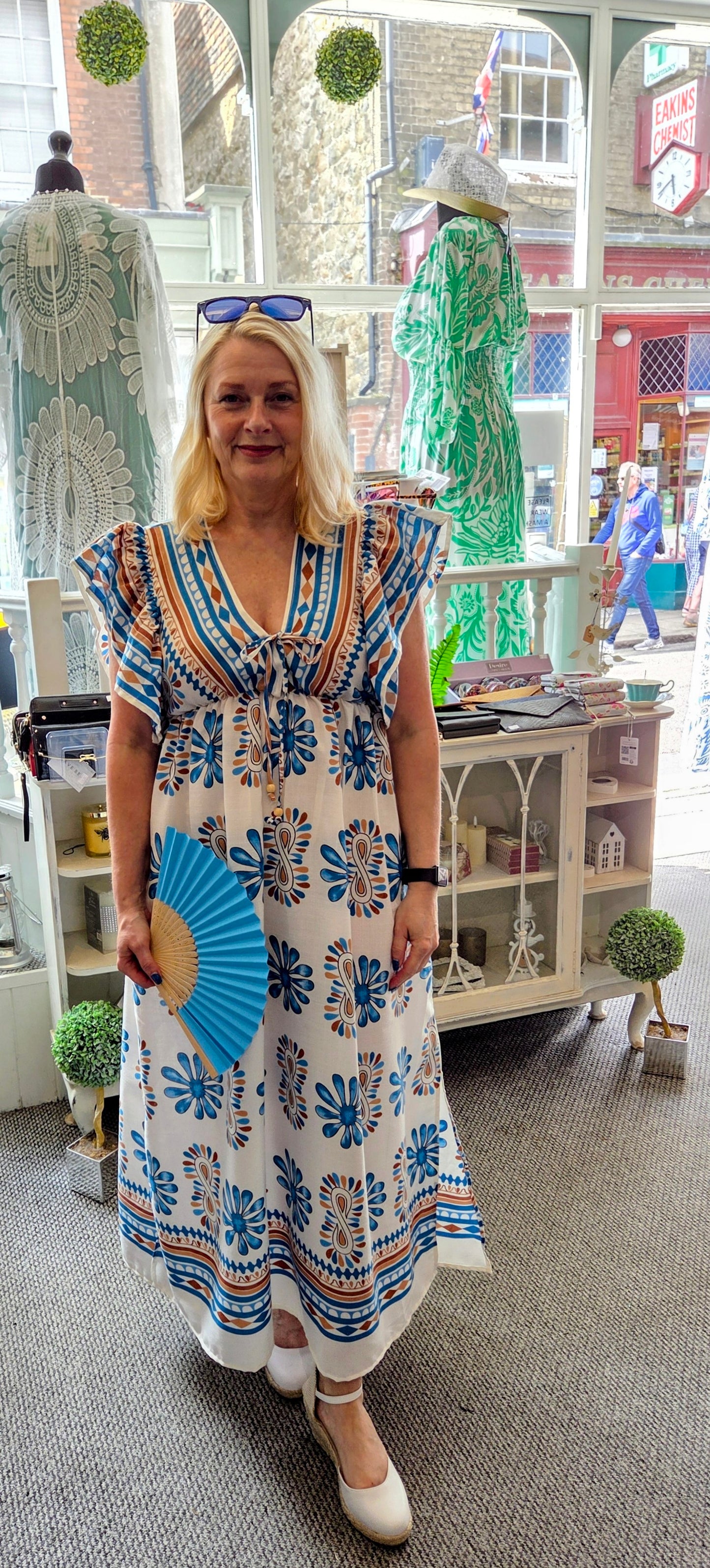 Pattern Frill Sleeve Dress