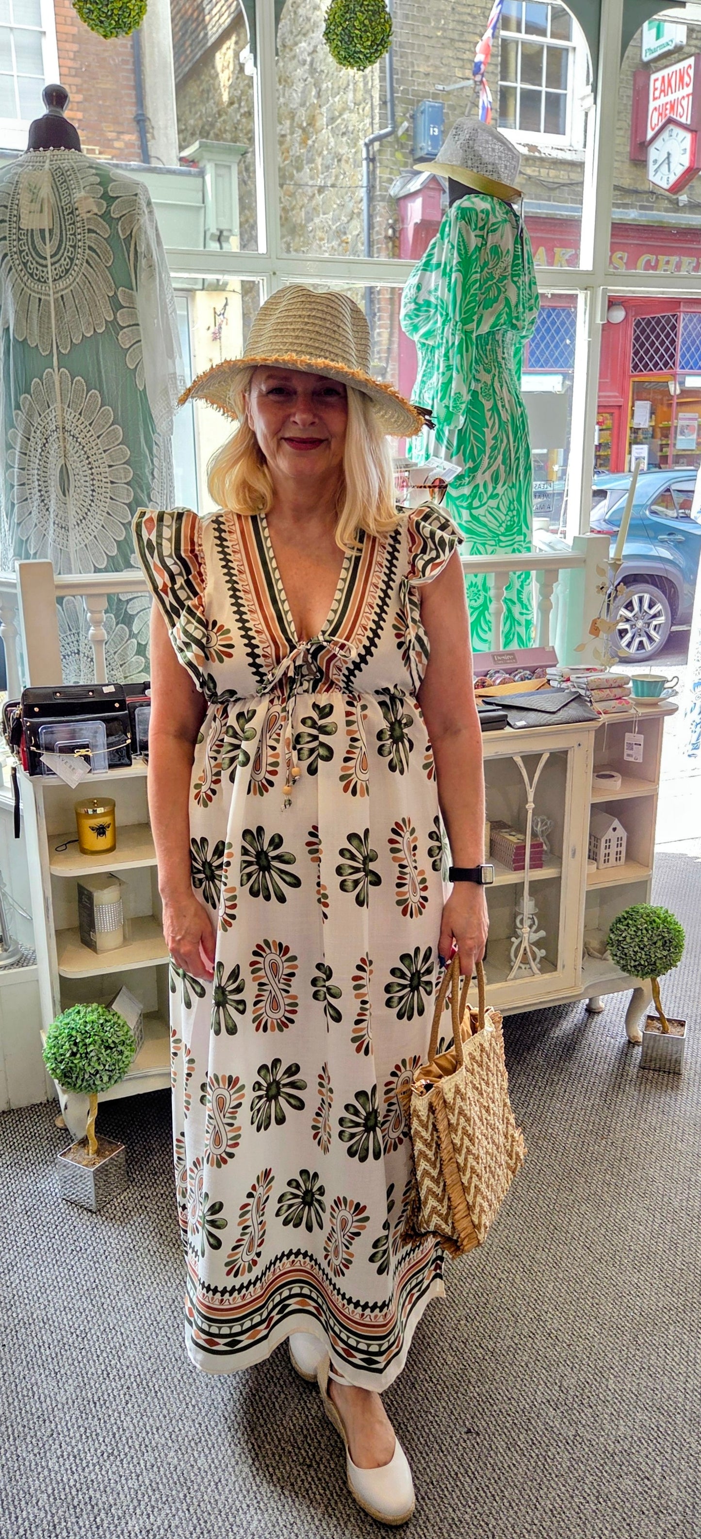 Pattern Frill Sleeve Dress