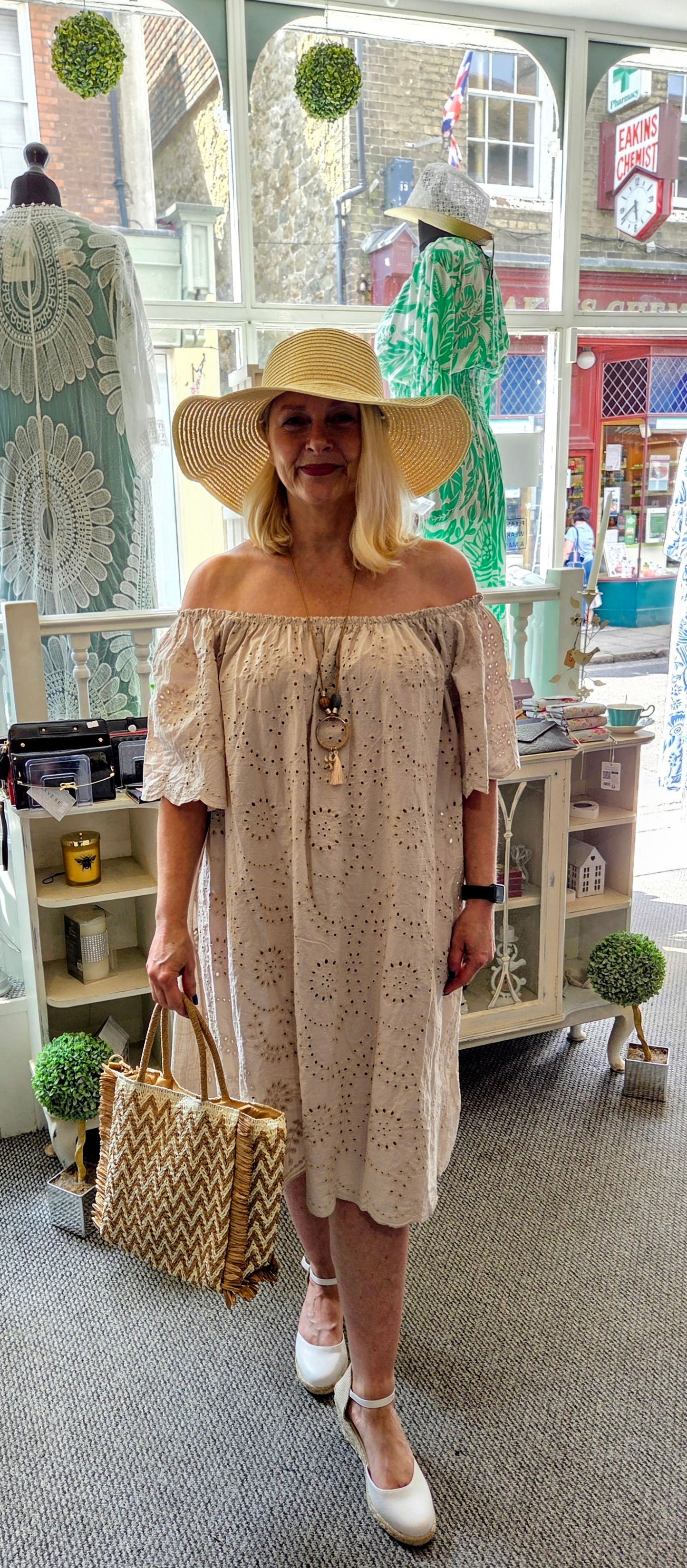 Broderie Anglais Bardot Dress