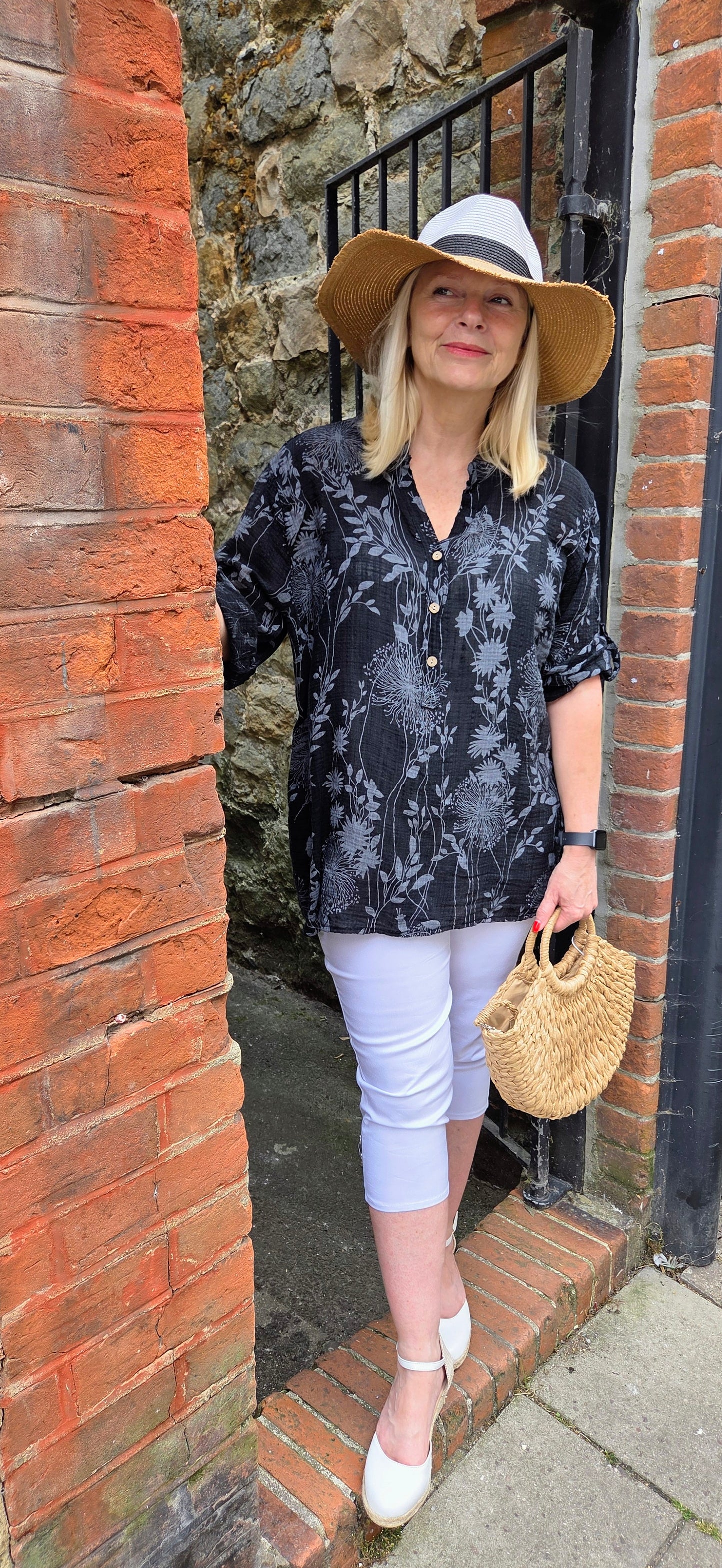 Cotton Floral Button Top