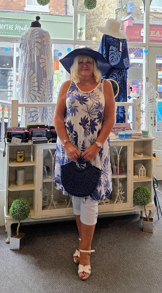 Cotton Sleeveless Tropical Leaf Dress Tunic