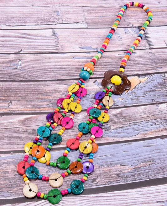 Long Daisy Wooden Necklace