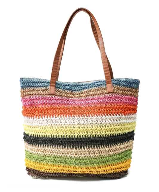 Multi Colour Stripe Rattan Bag