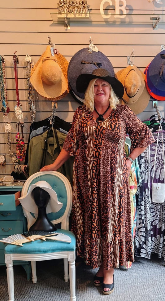 Animal Print Shirred Maxi Dress