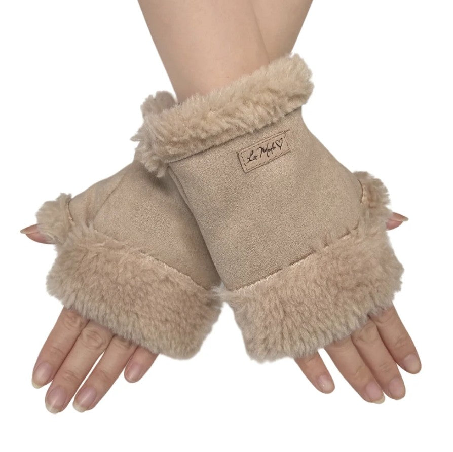 Faux Fur Trim Fingerless Gloves