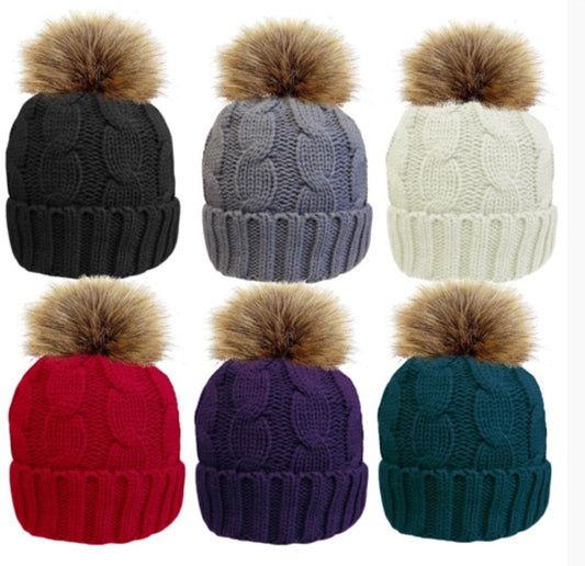 Cable Knit Detachable Pom Pom Hat