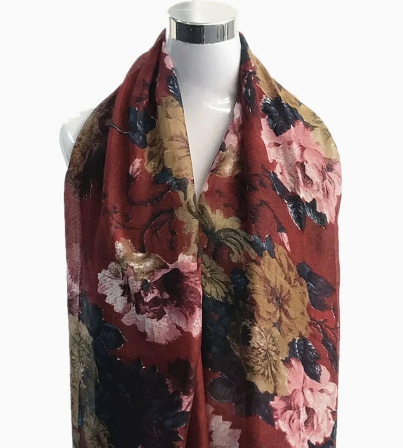 Floral Scarf - Wine or Mustard